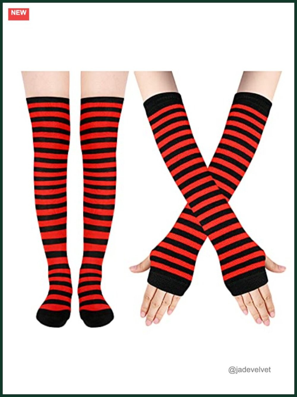 Striped Knee High Thigh High Socks Fingerless Arm Warmers Set Costume